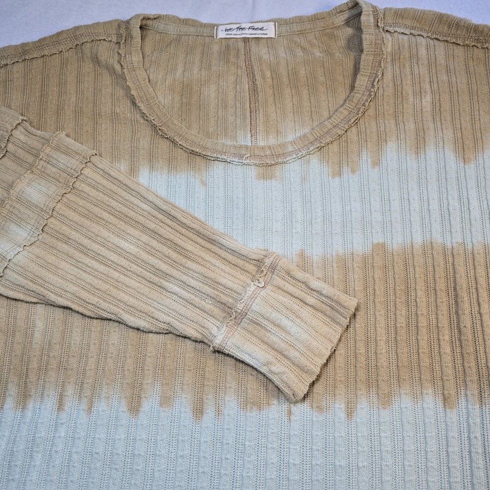 Free People We The Free Thermal Shirt L Tie Dye Ribbed Pointelle Top Boho‎ Gorp